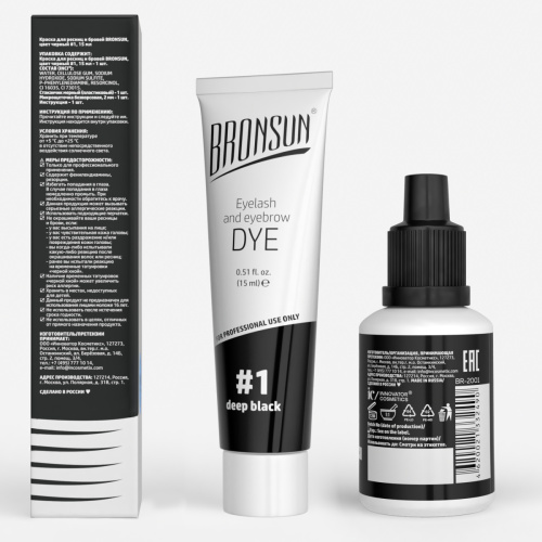 Комплект BRONSUN #1, краска для ресниц и бровей, цвет черный, 15 мл + оксидант-молочко, 20 мл фото 3